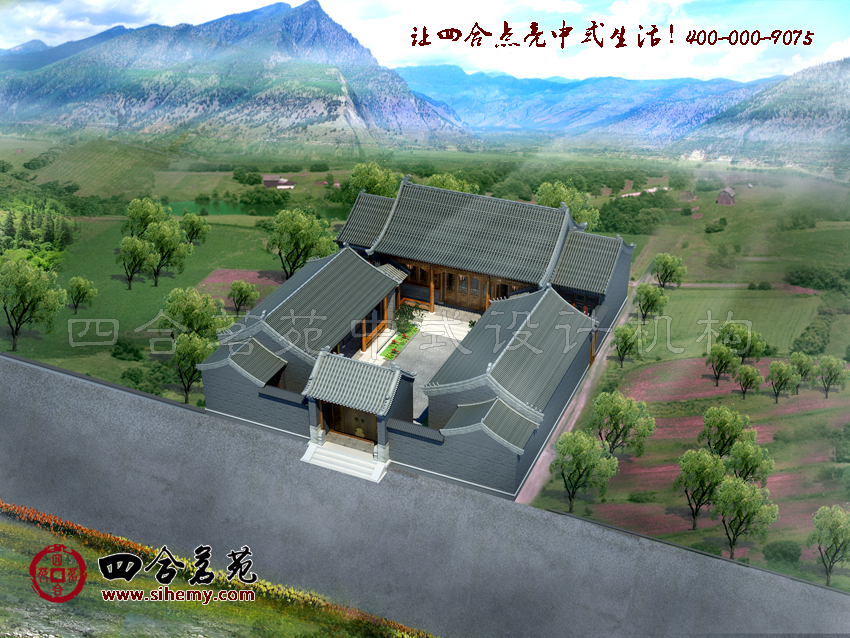 整齊如畫般的庭院分布 鄉村四合院裝修設計鳥瞰